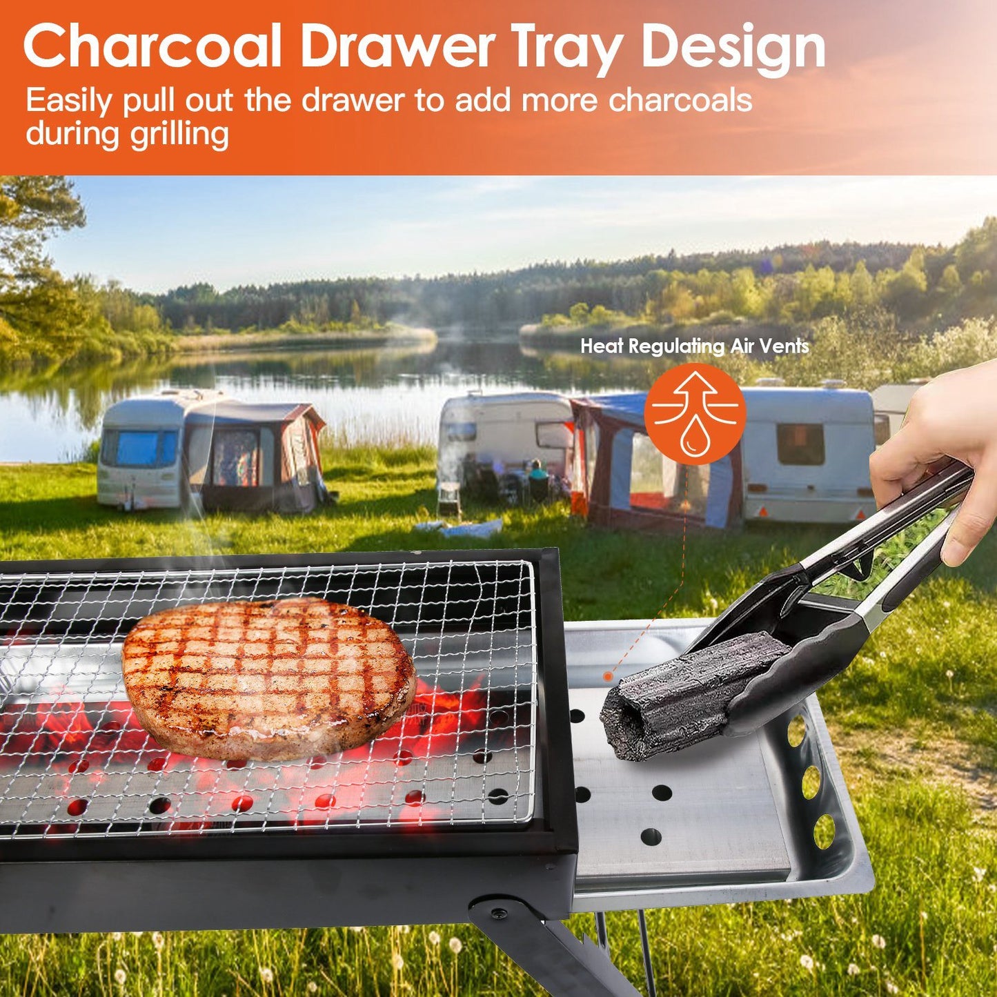 Foldable Charcoal BBQ Grill Stainless Steel Grill Net Easy Setup Portable Tabletop Barbecue Grill for Camping Picnic Outdoor Party Backyard