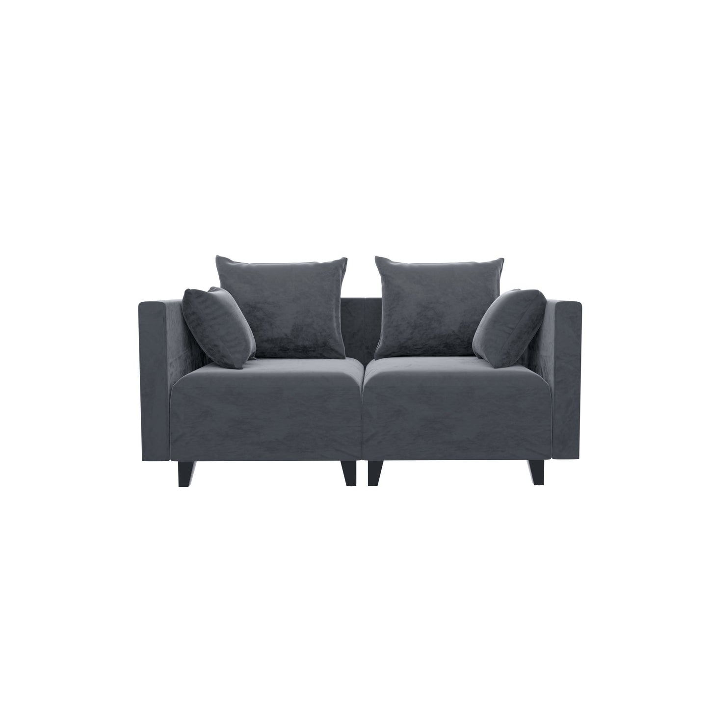 Sectional Sofa, Velvet Square Arm Sofa for bedroom, livingroom, (grey+blue)