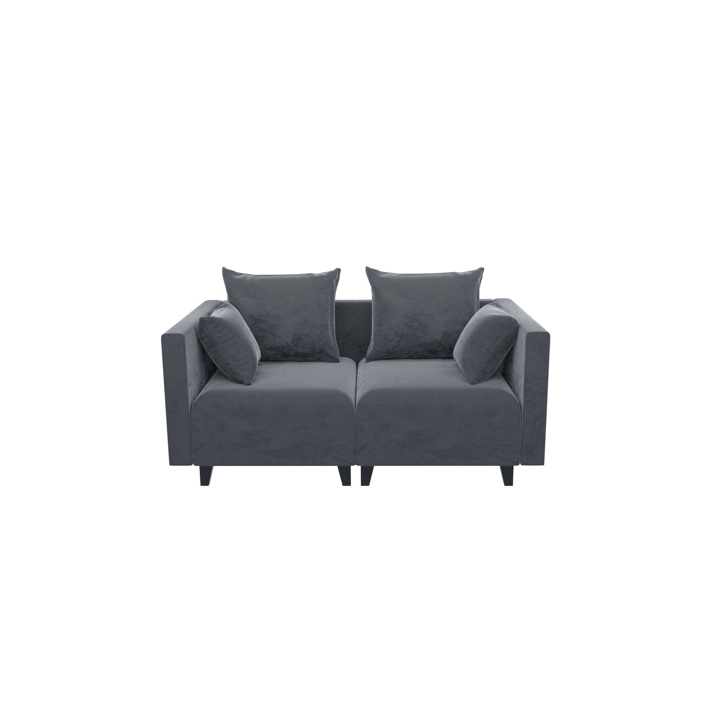 Sectional Sofa, Velvet Square Arm Sofa for bedroom, livingroom, (grey+blue)