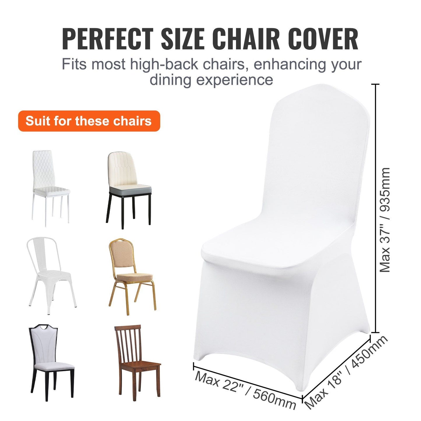 VEVOR 100 Pcs White Chair Covers Polyester Spandex Chair Cover Stretch Slipcovers for Wedding Party Dining Banquet Flat-Front Chair Covers