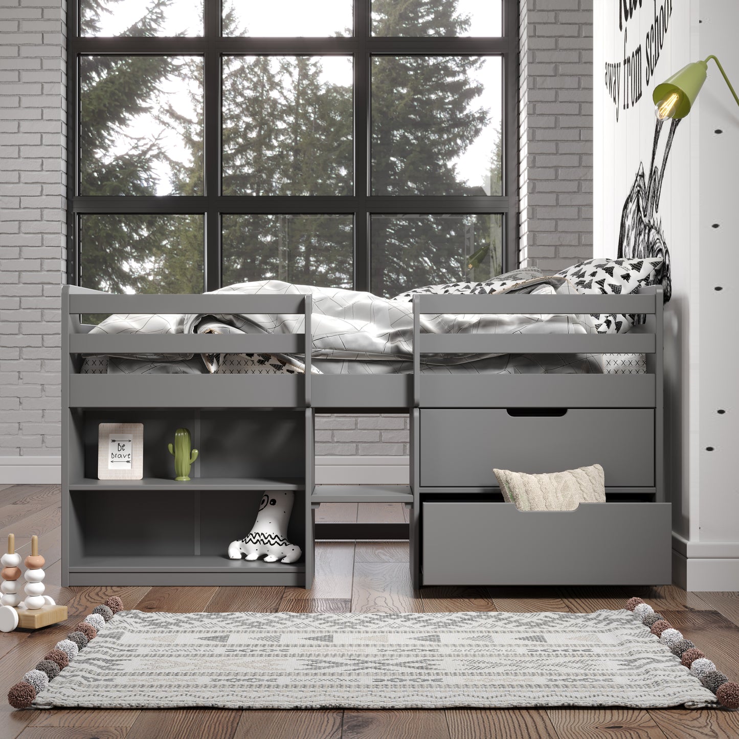 ACME Fabiana Twin Loft Bed w/Storage, Gray Finish BD01375