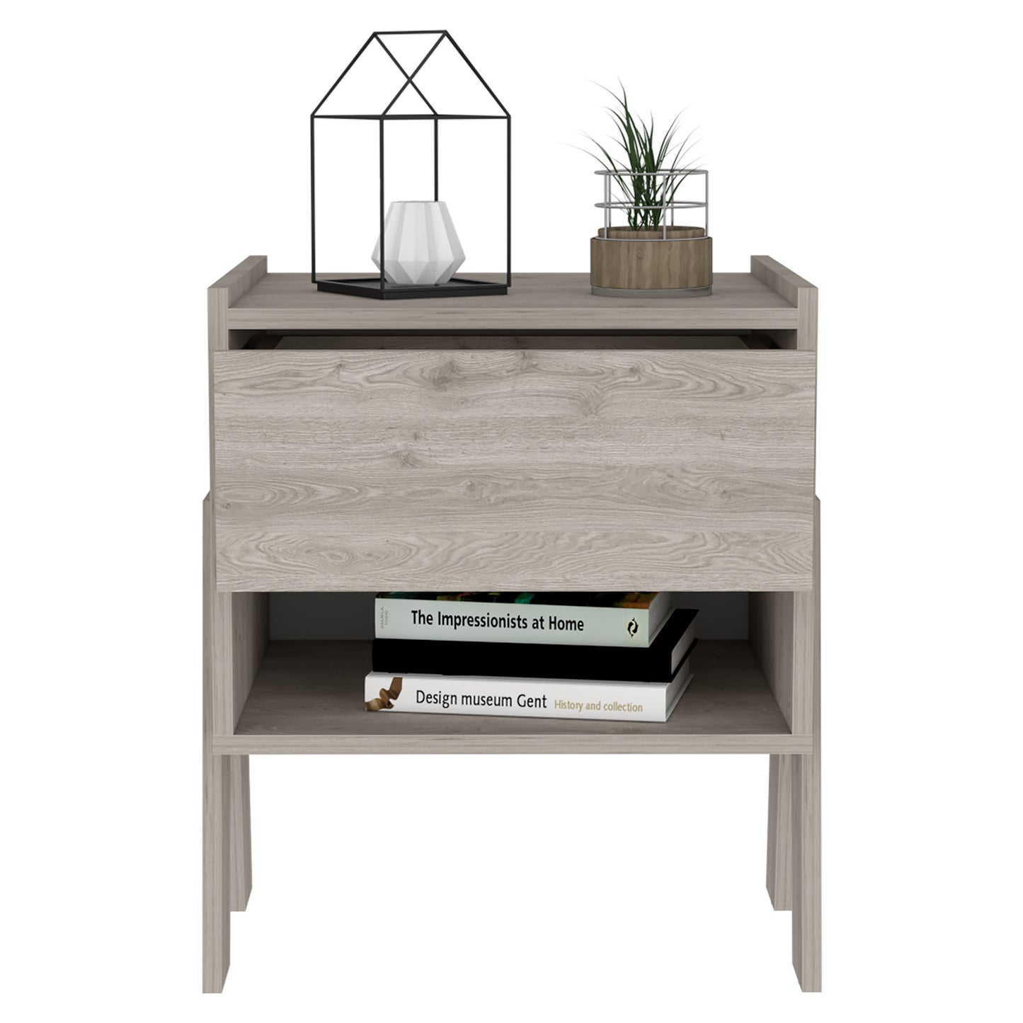 DEPOT E-SHOP Caladium Nightstand, One Drawer, One Open Shelf, Light Gray