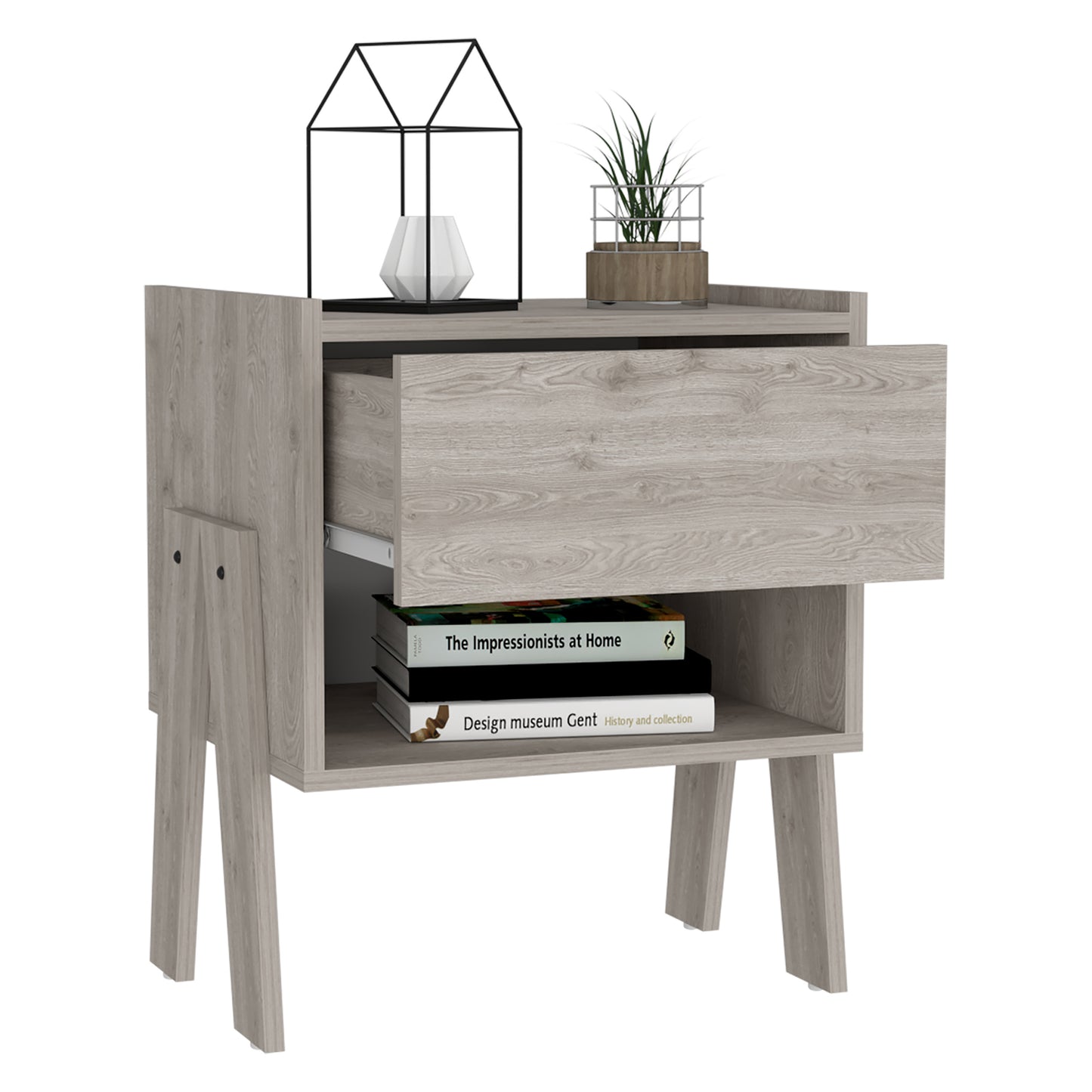 DEPOT E-SHOP Caladium Nightstand, One Drawer, One Open Shelf, Light Gray