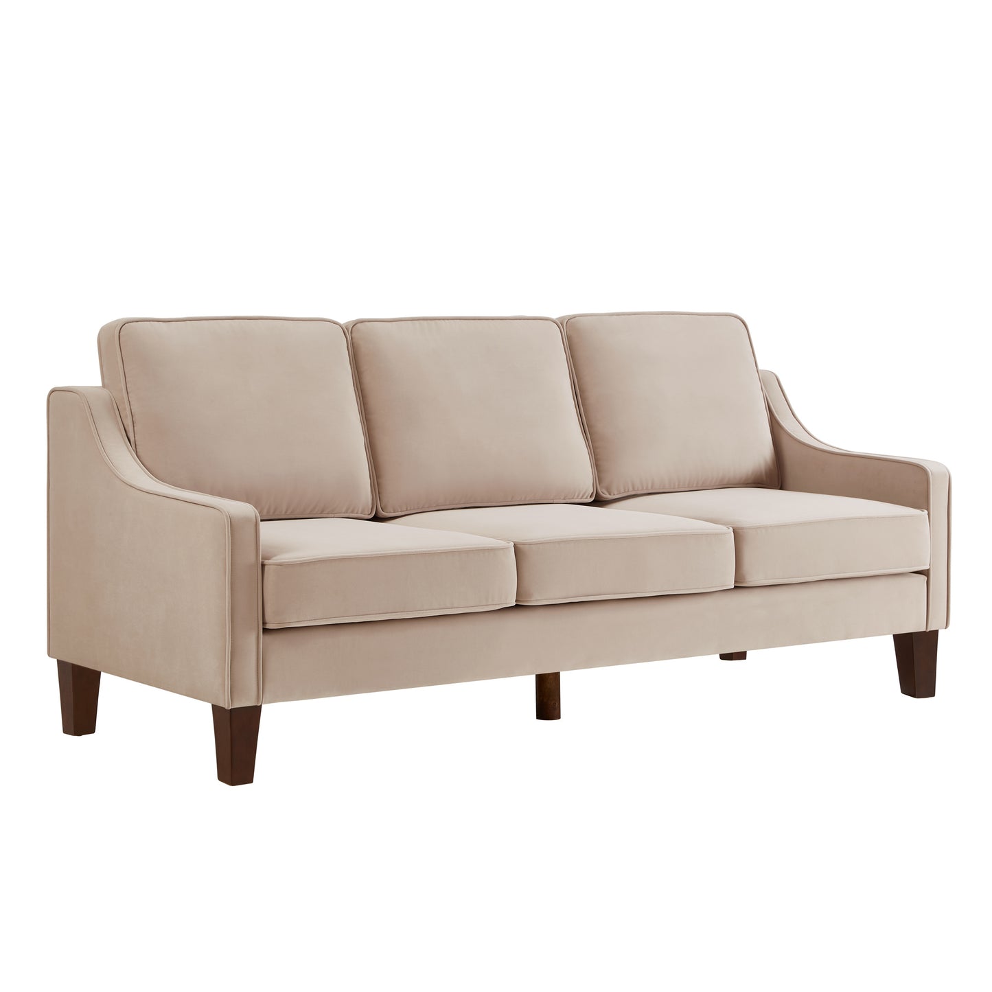 Modern 3 Piece seat Sofa Couch with Scooped Armrest/Wood legs,Upholstered Velvet 3-seat Sofa with Removable Cushions for Livingroom Bedroom,Taupe