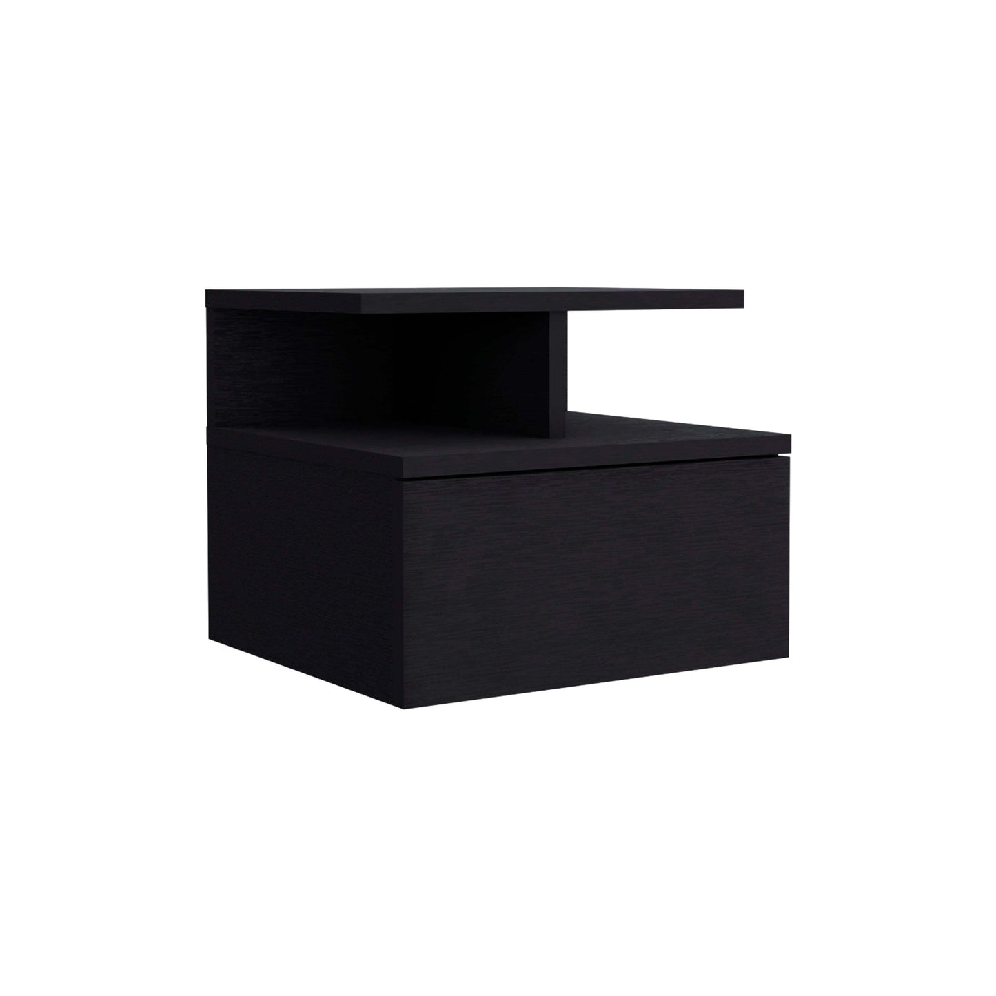 DEPOT E-SHOP Seward Floating Nightstand, Wall Mounted with Single Drawer and 2-Tier Shelf, Black