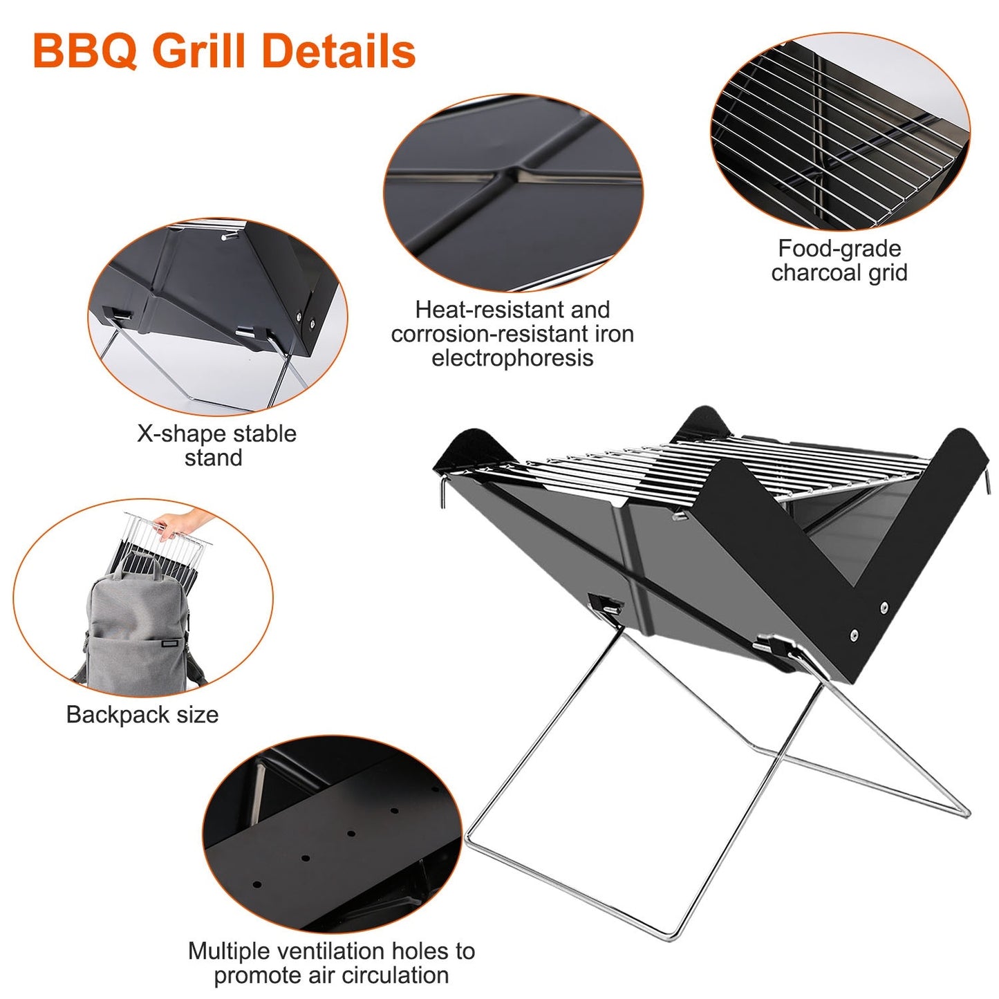 Foldable BBQ Grill Charcoal Barbecue Portable X Grill Tabletop Outdoor Smoker BBQ