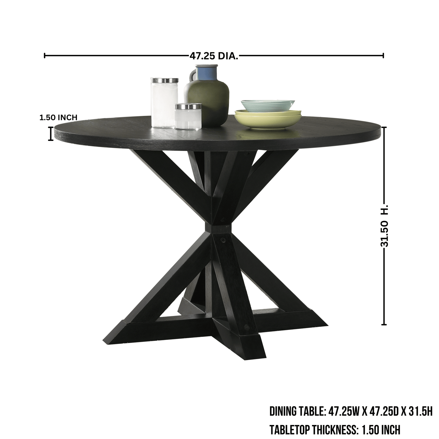 Banff 5-piece Dining Set, Cross-Buck Round Table with 4 Tufted Chairs