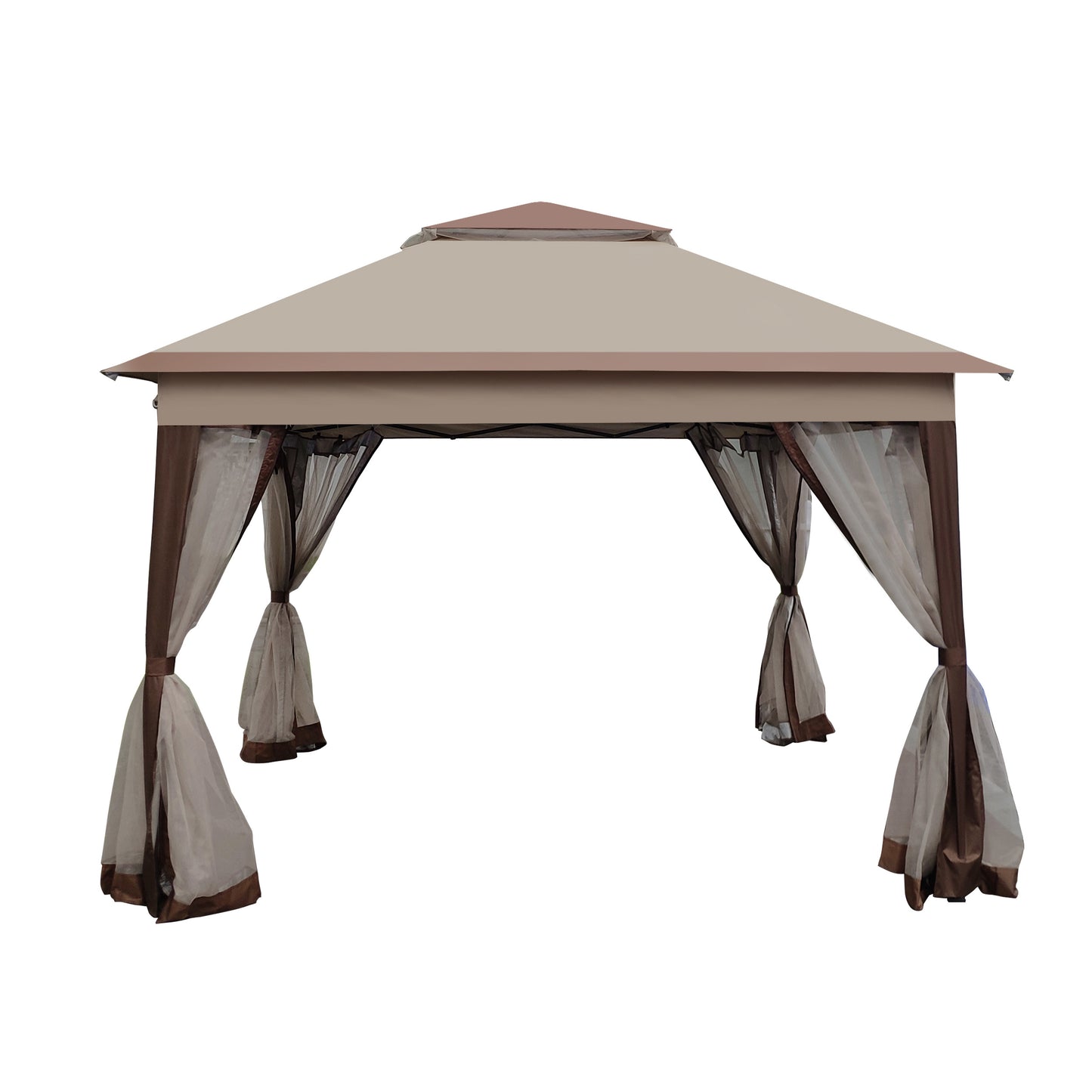 Outdoor 11x 11Ft Pop Up Gazebo Canopy With Removable Zipper Netting; 2-Tier Soft Top Event Tent; Suitable For Patio Backyard Garden Camping Area; Coffee