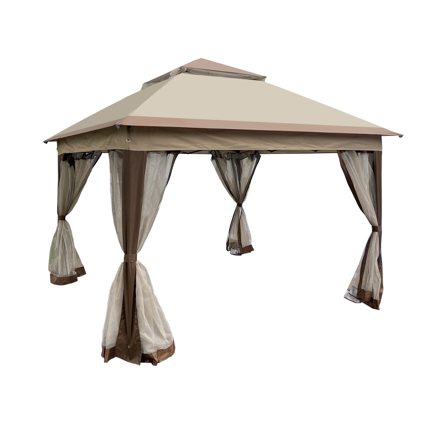 Outdoor 11x 11Ft Pop Up Gazebo Canopy With Removable Zipper Netting; 2-Tier Soft Top Event Tent; Suitable For Patio Backyard Garden Camping Area; Coffee