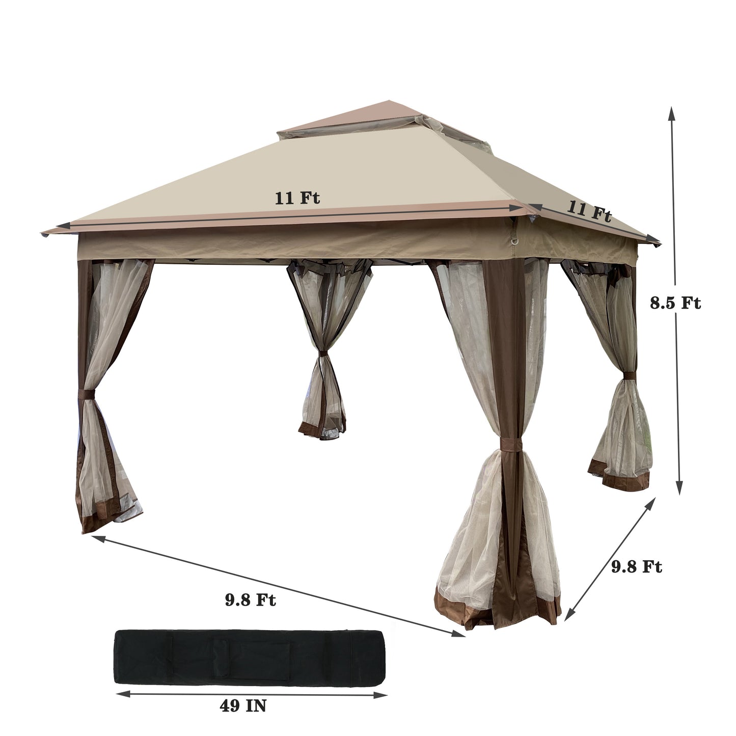 Outdoor 11x 11Ft Pop Up Gazebo Canopy With Removable Zipper Netting; 2-Tier Soft Top Event Tent; Suitable For Patio Backyard Garden Camping Area; Coffee