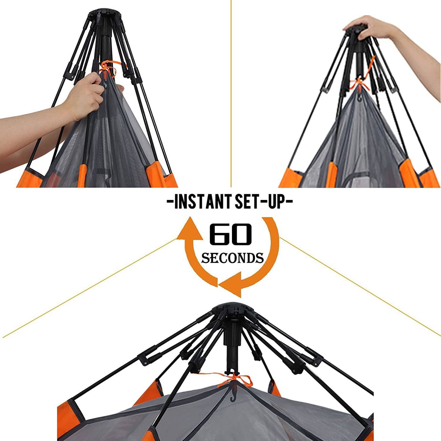 3-4 Person Camping Instant Pop-up Tent, Sun Shelter Waterproof Double Layer 4 Seasons Lightweight Tent for Hiking, Fishing, Beach